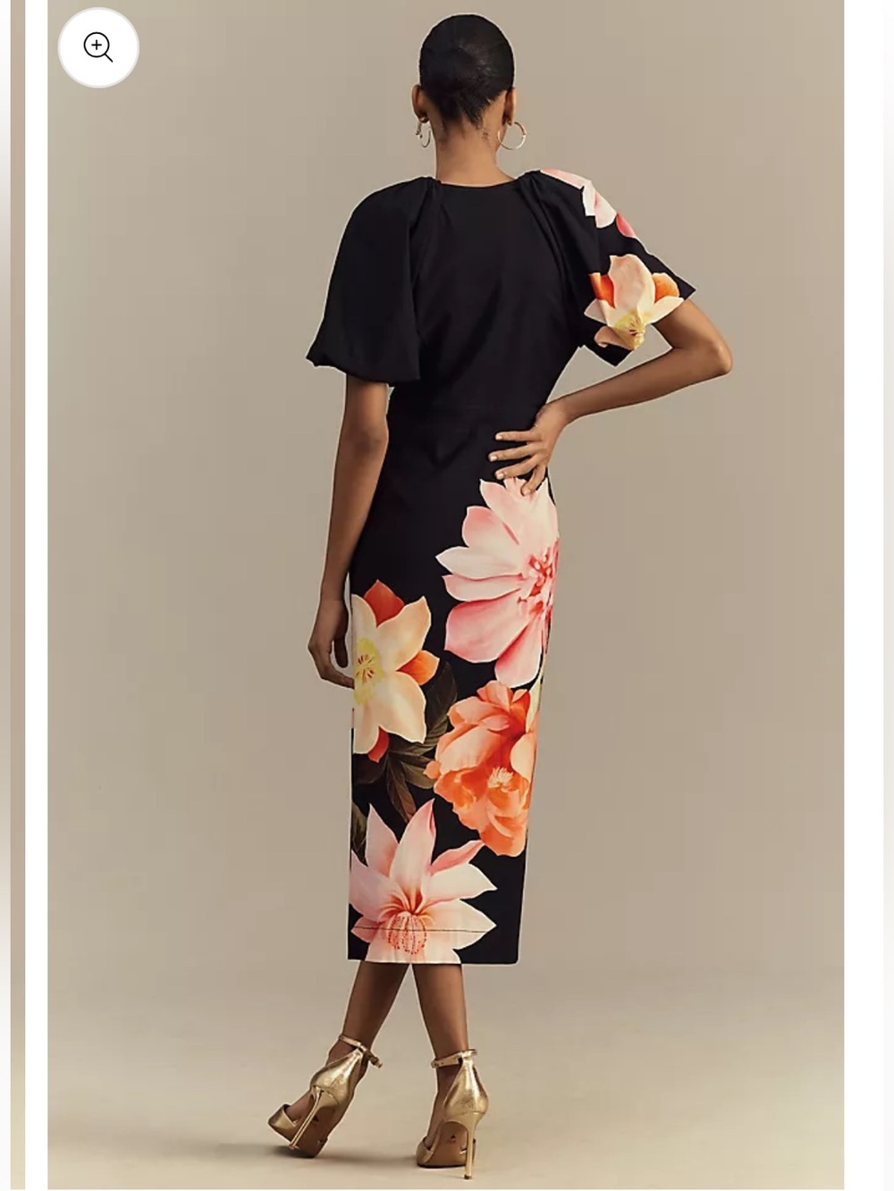 NWT Anthropologie BHLDN V Neck Puff Sleeve Floral Midi Dress with Sublte Stretch - Picture 11 of 13
